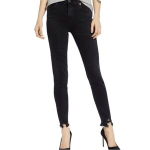 AGOLDE Mid Rise Sophie Black‎ Stretchy Denim Jeans Skinny Size 28 Distressed Hem